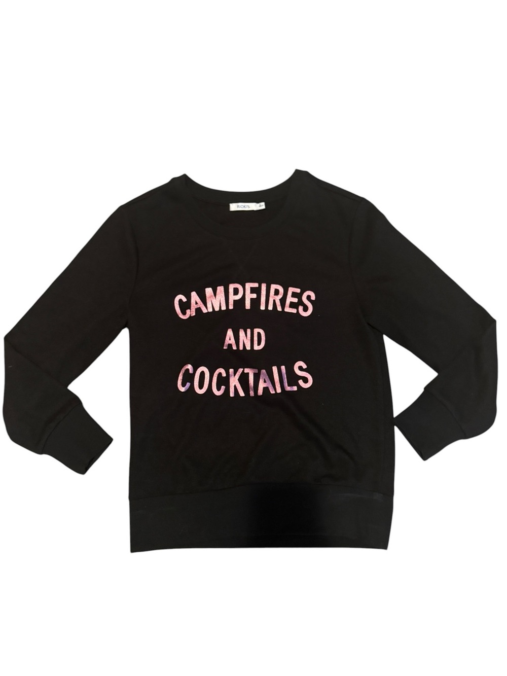 Ricki’s  ‘Campfires and Cocktails' Women’s Sweatshirt, Pink Letters, Sz XS NWOTS